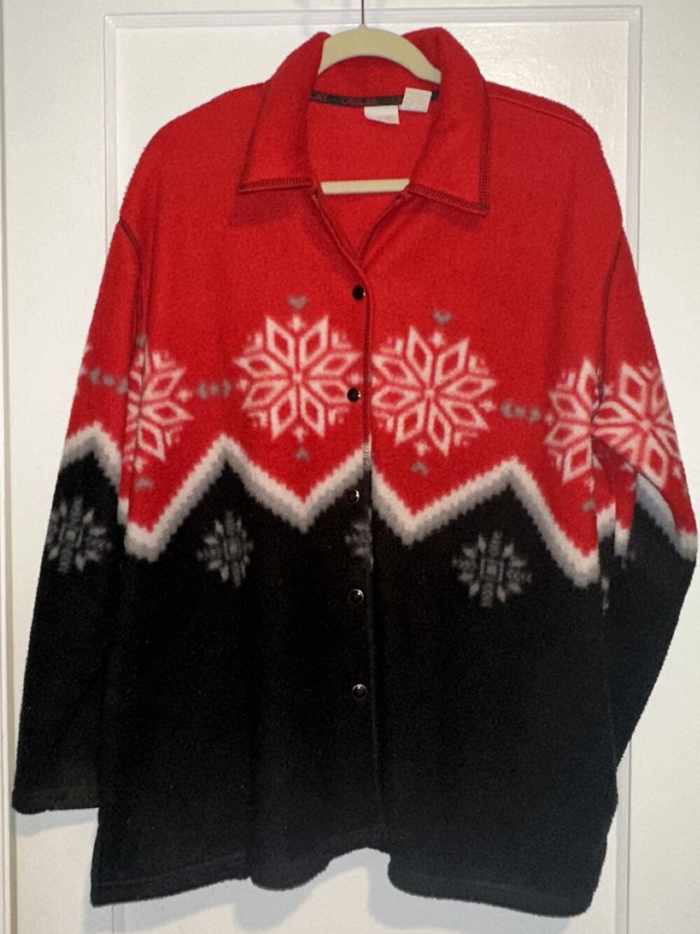 Vintage 90s Cherokee Snowflake Fleece Button-Up Jacket